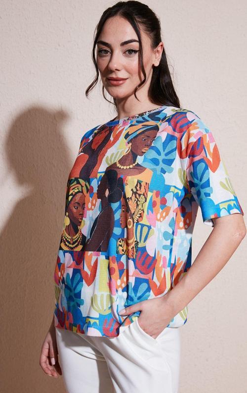 Desenli Pamuklu Relaxed Fit Bluz Bluz 24Y0927K1