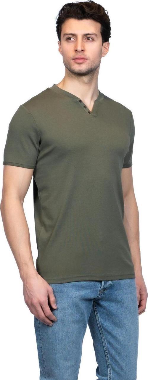 Hscstore Erkek V Yakalı Basic Haki Tişört - 8401