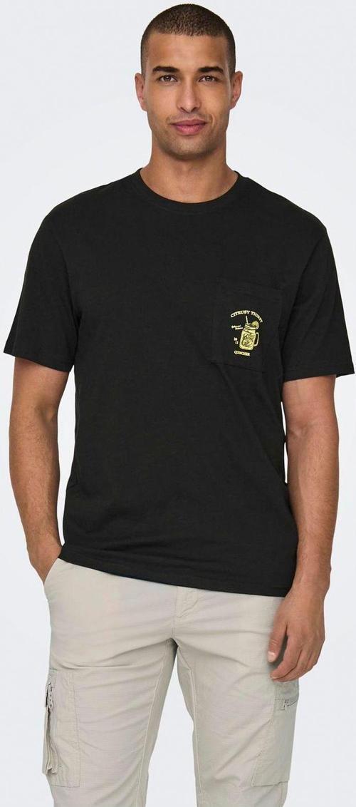O Yaka Baskılı Siyah Erkek T-Shirt Onskrıstopher Reg Pocket Ss Tee