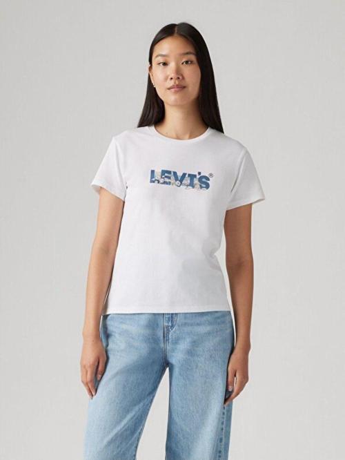 Kadın Çiçek Desenli Beyaz T-Shirt A2086-0377