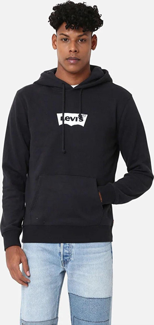 Erkek Kapüşonlu Baskılı Düz Siyah Sweatshirt - A2410-0013