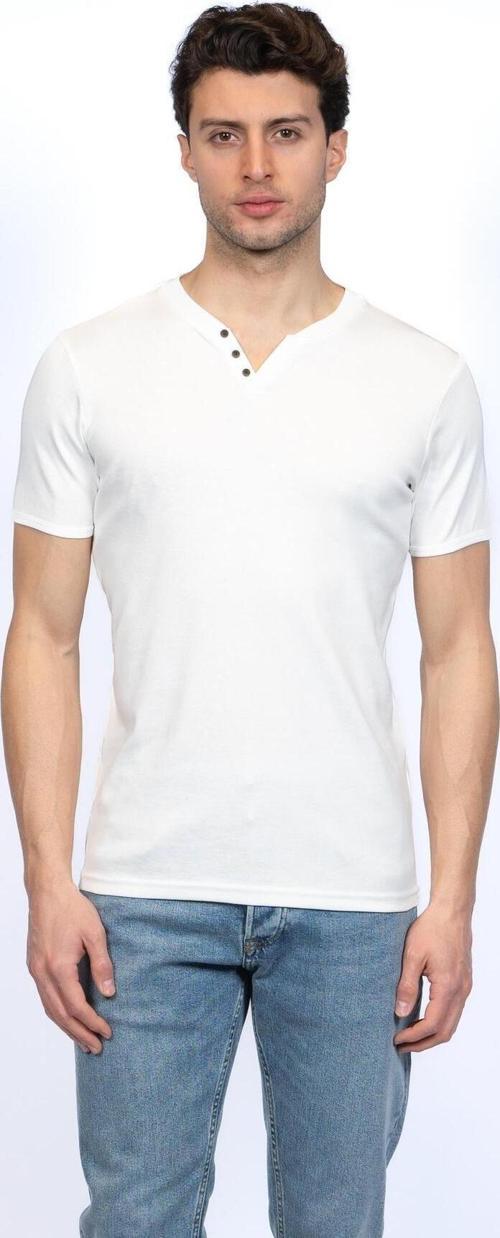Hscstore Erkek V Yakalı Basic Beyaz Tişört - 8401