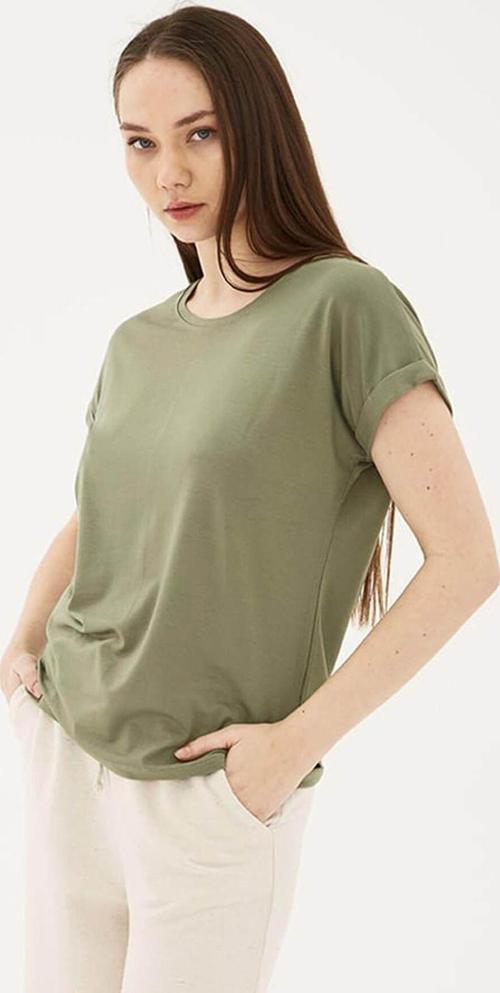 Bisiklet Yaka Dökümlü Viskon Haki Kadın T-Shirt 25Y0194K1