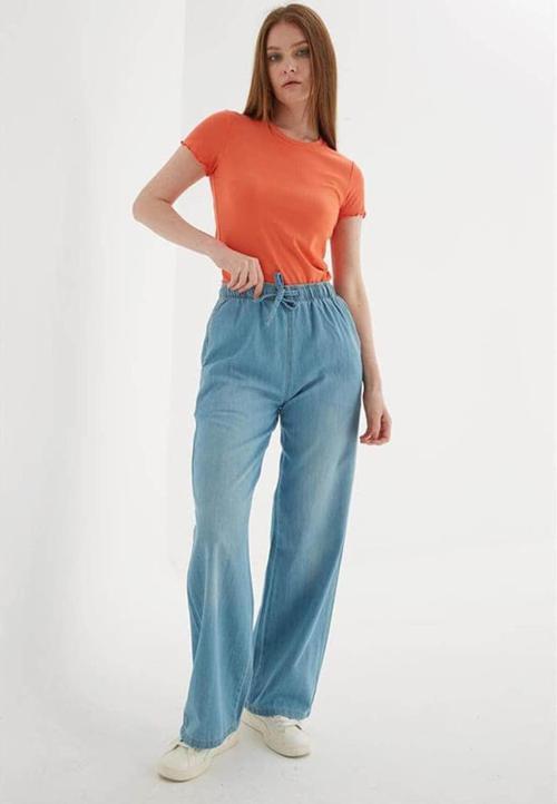 Lastikli Palazzo Açık Mavi Kadın Pantolon 25Y0225K1