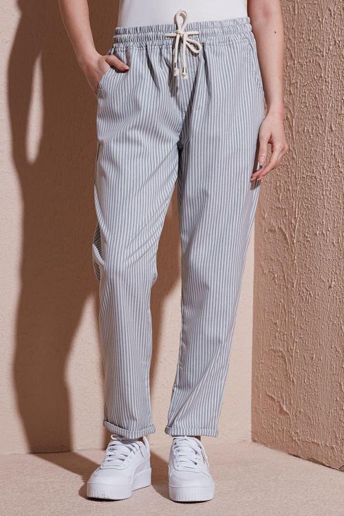 Comfort Fit Lastikli Çizgili Pantolon Pantolon 25Y0344K1