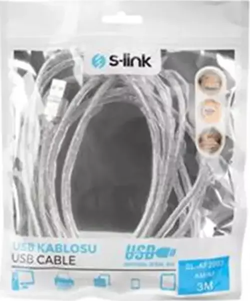 S-LINK SLAF2003 USB 2.0 3MT ŞEFFAF UZATMA KABLOSU