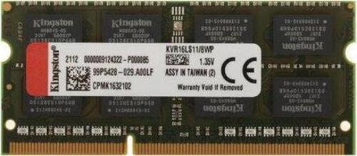 8 GB DDR3 1600MHZ KINGSTON CL11 NB KVR16LS11/8WP 