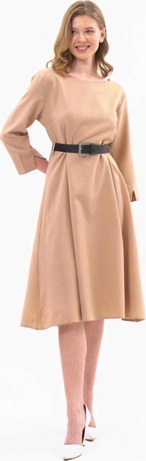 Kadın Yeni Sezon Kemerli Bisiklet Yaka Elbise 3809/110