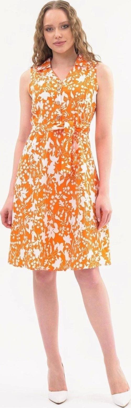 Kadın Turuncu Düğme Detaylı V Yaka Cotton Elbise 4405/105