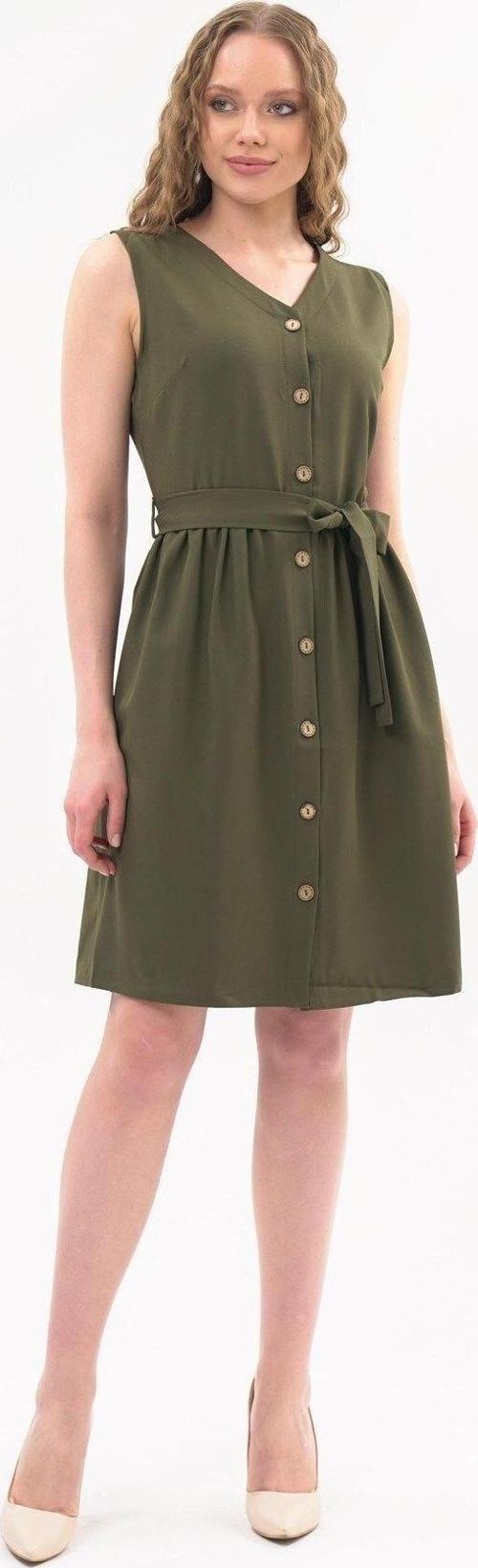 Kadın Bağlama Detaylı V Yaka Düğmeli Kolsuz Elbise 4320/95