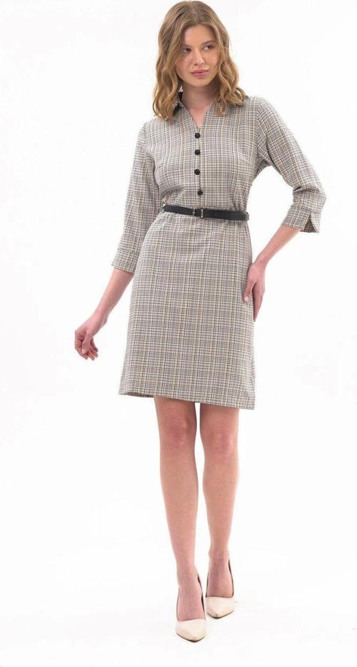 Kadın gömlek Yaka Düğmeli Kemer Detaylı kısa Elbise 4459/95