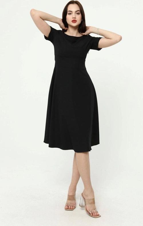 Kadın Bisiklet Yaka Midi Krep Elbise 4442/110