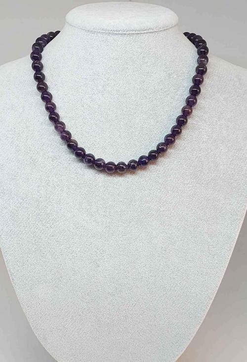 Ametist Taşı Koyu Renk Kolye 8mm (klipsli)