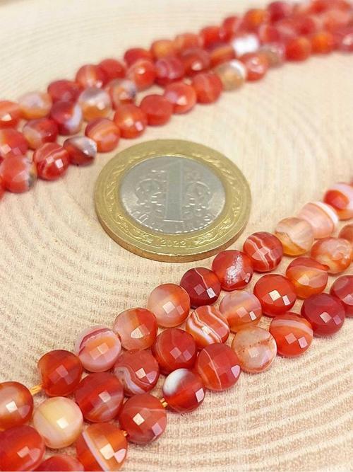 Akik Taşı YASSI Faset Kesim YARIM Dizi 6x4mm (42825) (18cm uzunluğundadır)