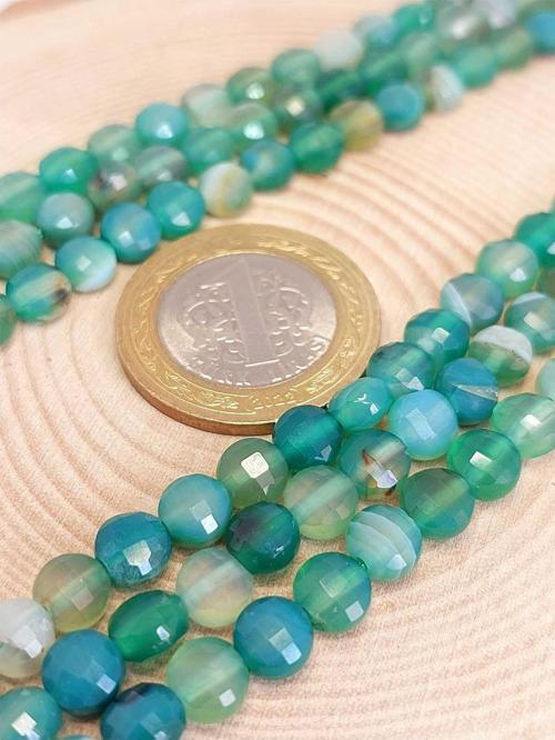 Akik Taşı YASSI Faset Kesim YARIM Dizi 6x4mm (42840) (18cm uzunluğundadır)