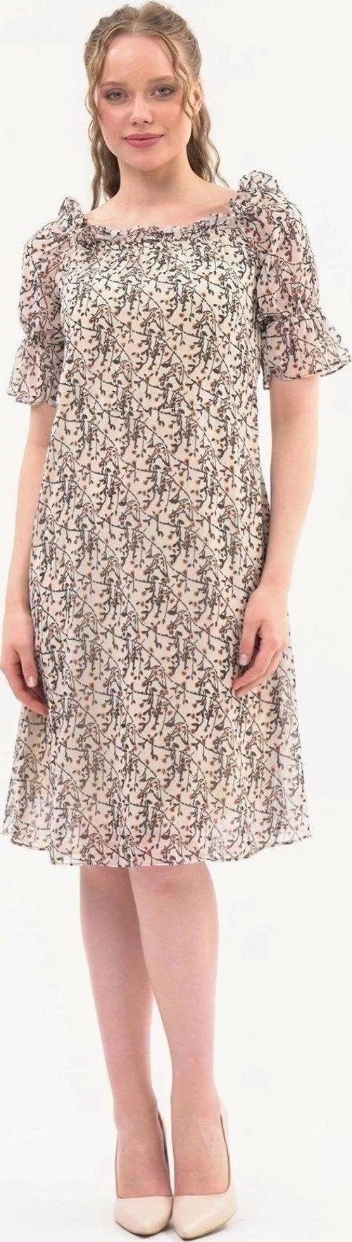 Kadın Madonna Yaka Çıtır Desenli Şifon Elbise 3903/95