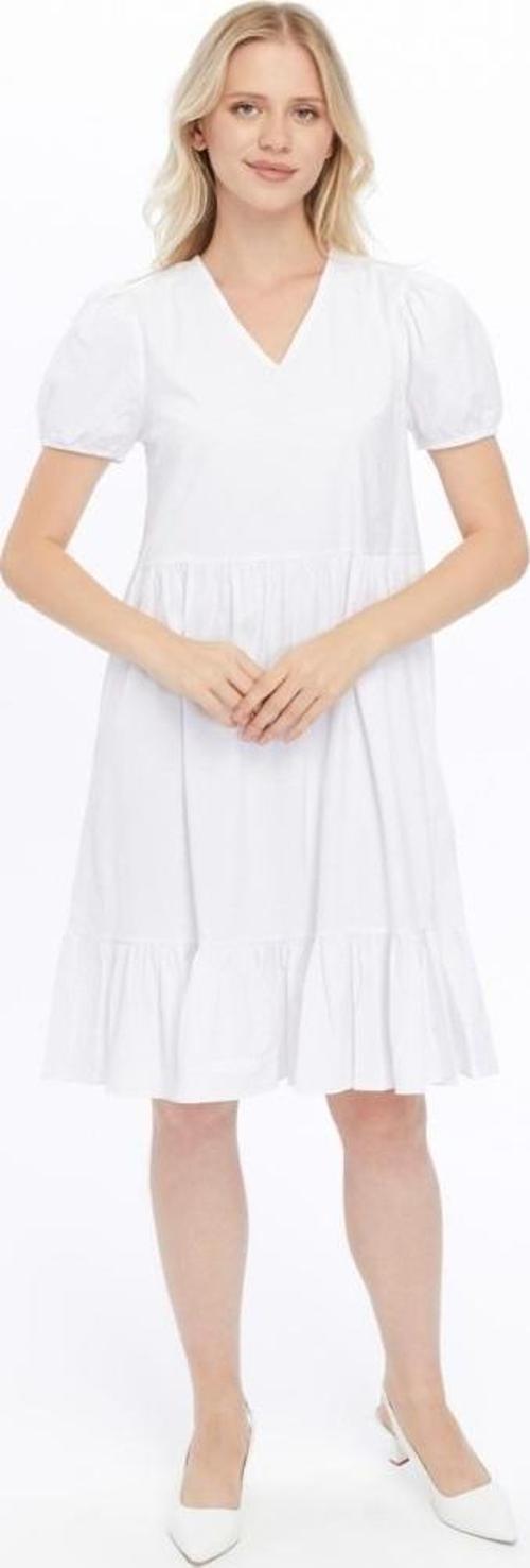 Kadın V Yaka Büzgülü Midi Cotton Elbise 4439/100