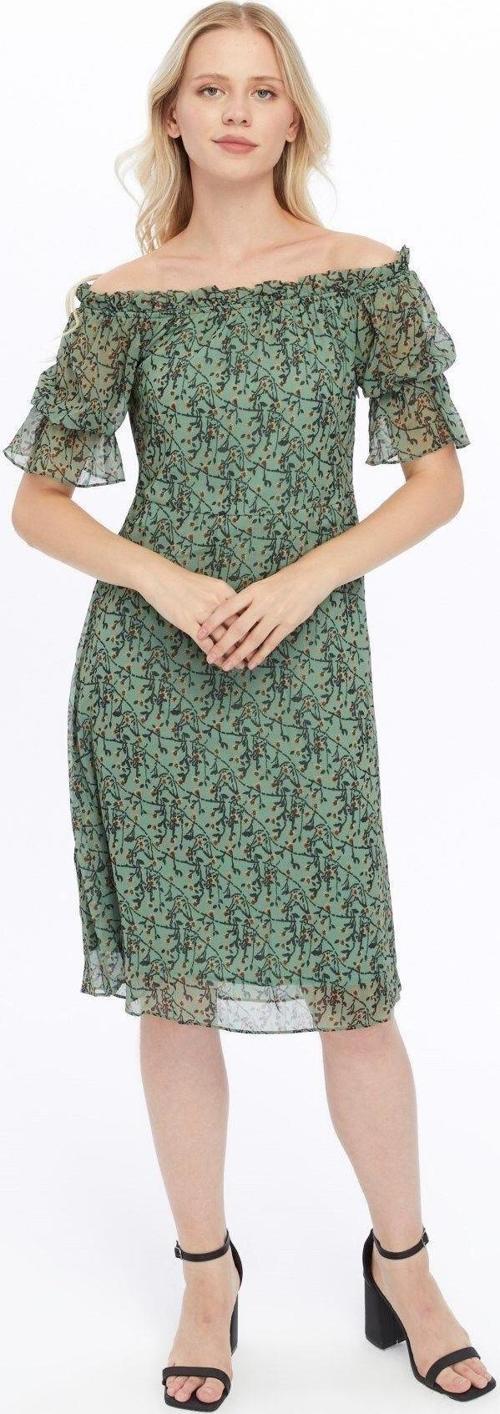 Kadın Madonna Yaka Çıtır Desenli Şifon Elbise 3903/95