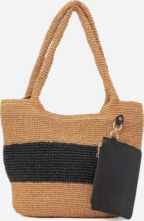 Kadın Hasır El Yapımı Omuz Çantası  ZY 25016 KAHVE/SİYAH