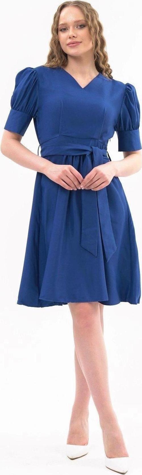 Kadın Kuşaklı Cep Detaylı Kolu Kısa Midi Boy Elbise 4379 /95