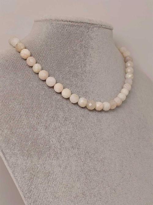 Ay Taşı Faset Kesim Kolye 8mm (Sabit Klipsli)