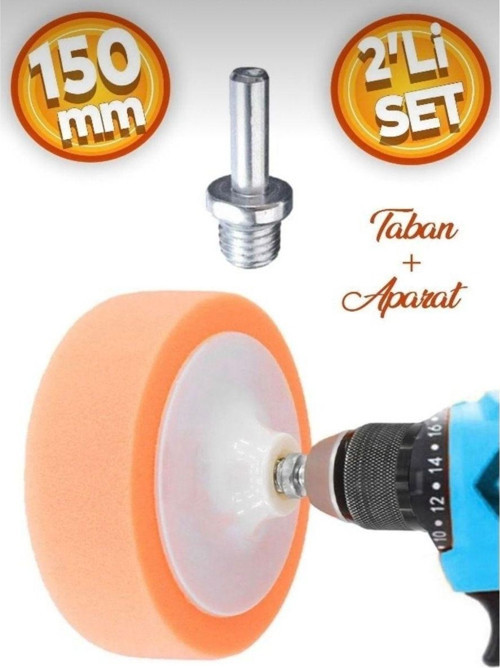 Oto Araç Araba Pasta Cila Polisaj Parlatma Süngeri Zımpara Tabanlı Matkap Aparatı 150Mm (2’Li Set)