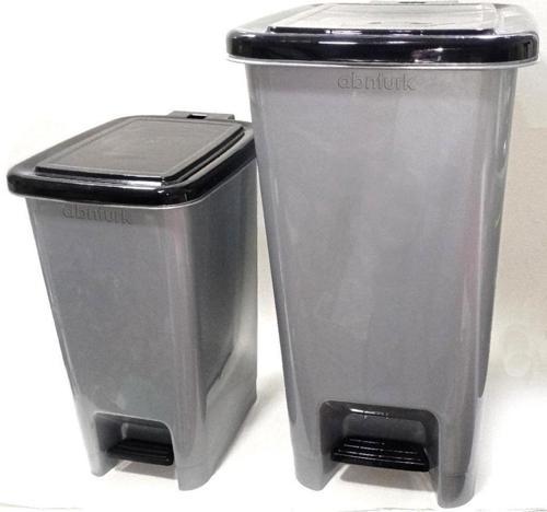 2 Adet Büyükboy Pedallı Çöp Kovası 40+15 Litre Metalik Gri Arkaplan Kırılmaz Çelik Tel Mekanizmalı