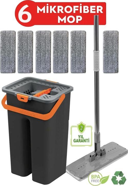Microfiber Sihirli Tablet Mop 6 Paspaslı Büyük Boy Temizlik Seti 6+6=12 Litre Ultra Temizlik Seti