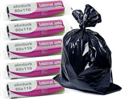 5 Rulo Toplam 50 Adet Endüstriyel Jumbo 80X110 Siyah Çöp Poşeti Tse Garantili Sağlam Çöp Torbası