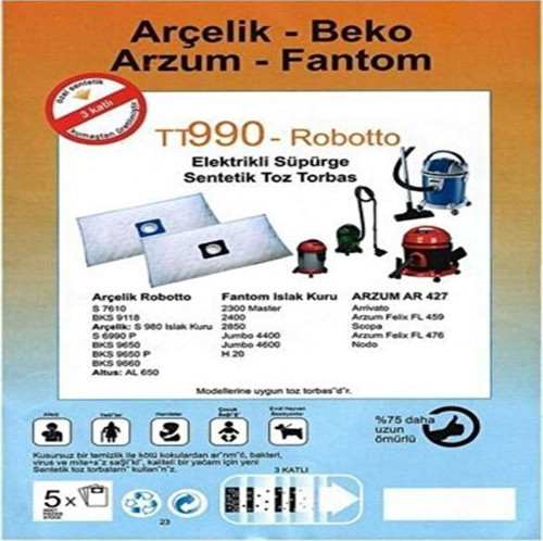 Özel Üretim 5 Adet Bks 9650-Bks 9650 P Süpürge Toz Torbası %100 Toz Korumalı 3 Kat Elyaf