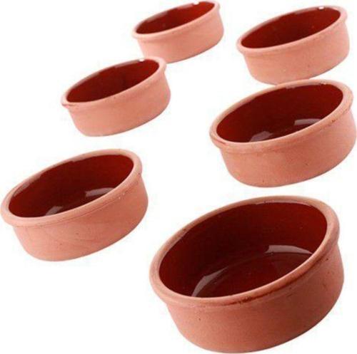 Tam Set Içi Sırlı Toprak Güveç Kasesi 6 Adet Fırın Sütlaç Kasesi Dış Yüzeyi Naturel Porsiyonluk Kase