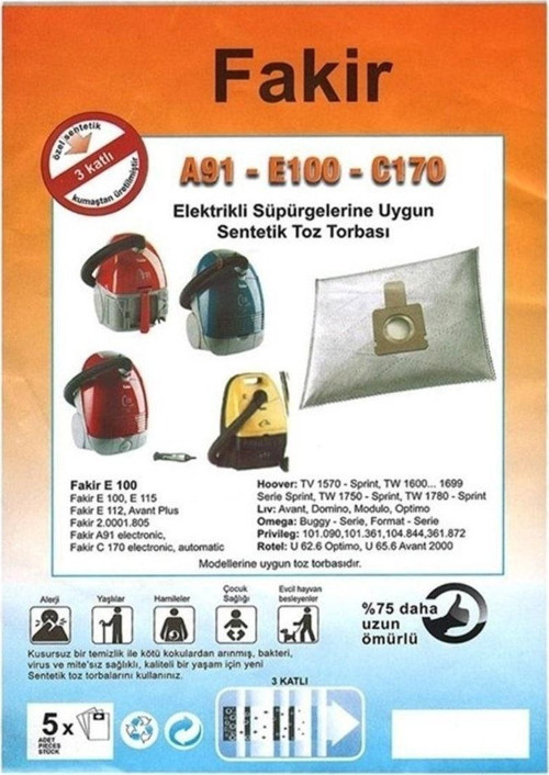 Özel Üretim 5 Adet Tv 101.09-101.361 Süpürge Toz Torbası %100 Toz Korumalı 3 Kat Elyaf
