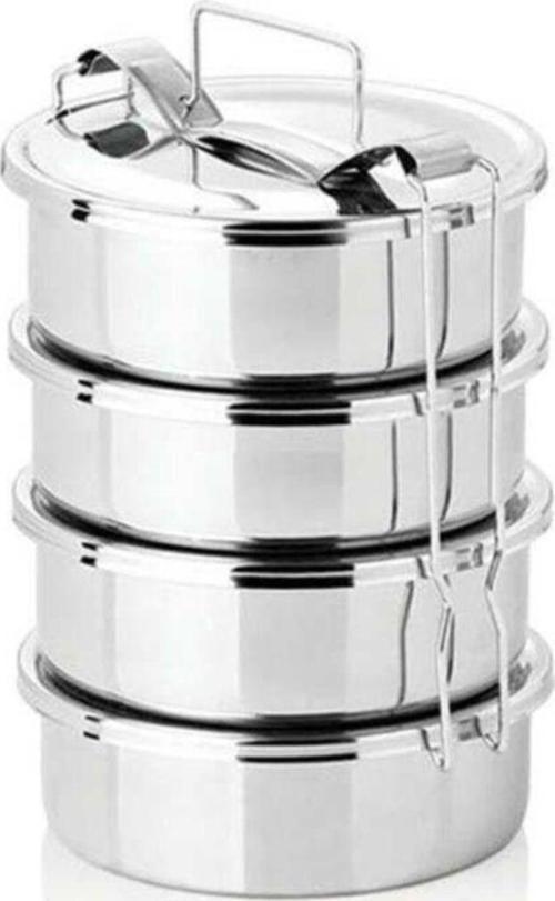 4-6 Kişilik Sefer Tası 4 Kaplı Paslanmaz Çelik Taşıma Kabı 14X6Cm