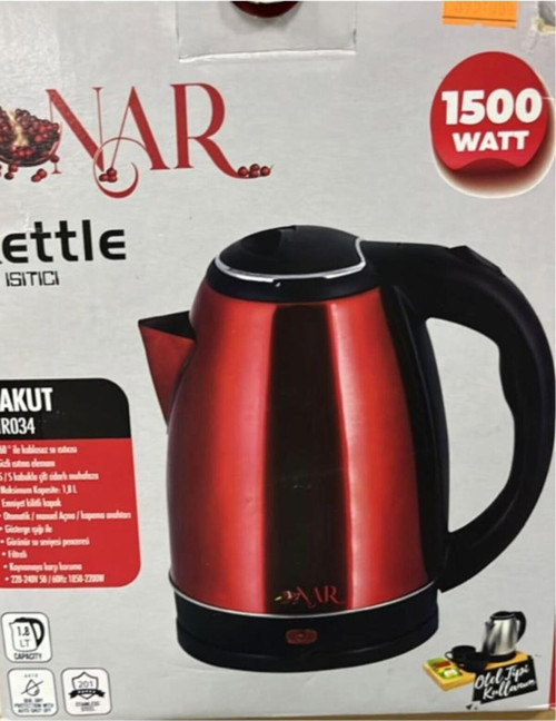Çelik Gövge Kettle 1,8 Litre Kırmızı Otomatik Kapanma Gösterge Işıklı