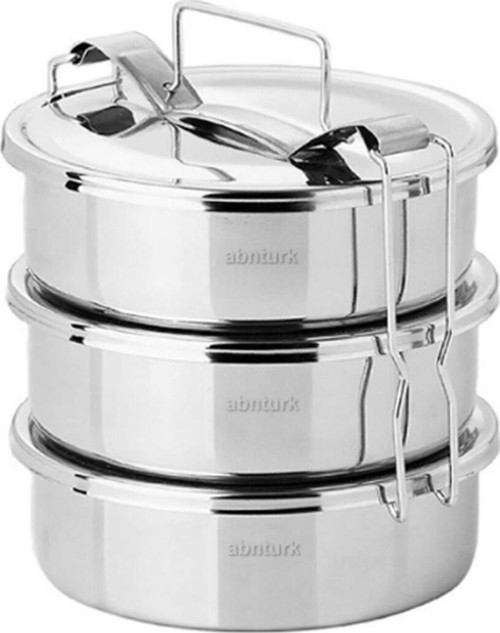 5-6 Kişilik Çelik Sefer Tası 18X7Cm 3 Kaplı Isıtılabilir Yemek Taşıma Kabı 1330Ml X3=4 Lt Yaylı Kulp