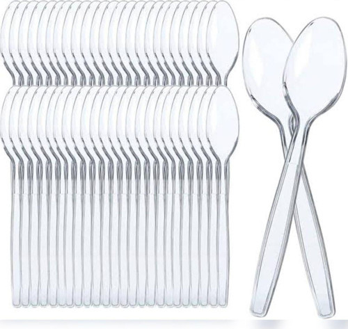 1. Kalite Kalın Şeffaf Kristal Plastikten Üretim 100 Adet Plastik Kaşık Çok Kullanımlık