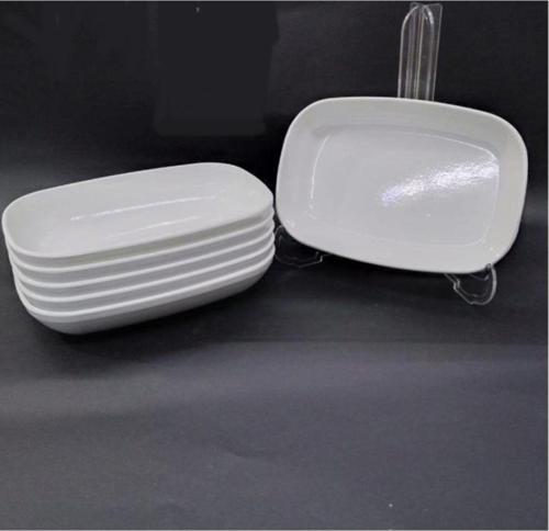 6 Adet Beyaz Melamin Kayık 17X12Cm Orta Boy Salata Tabağı Oval