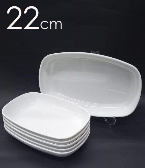 6 Adet Beyaz Melamin Kayık Tabak 22X14Cm Salata Kebap Tabağı Ev Lokanta Tipi Sağlam Kare Oval Plate