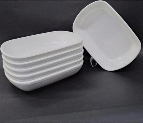 6 Adet Beyaz Melamin Kayık Tabak 14X10Cm Orta Boy Salata Tabağı