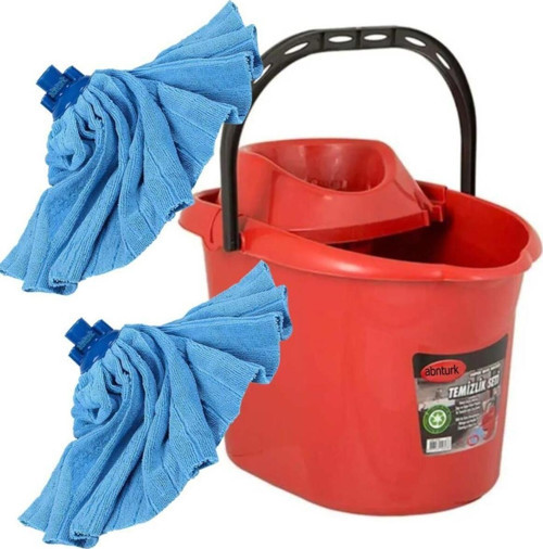 12 Litre Sıkmalı Temizlik Mop Kovası+2 Adet Mikrofiber Havlu Mop Paspası Hediye Süper Emici Efsane