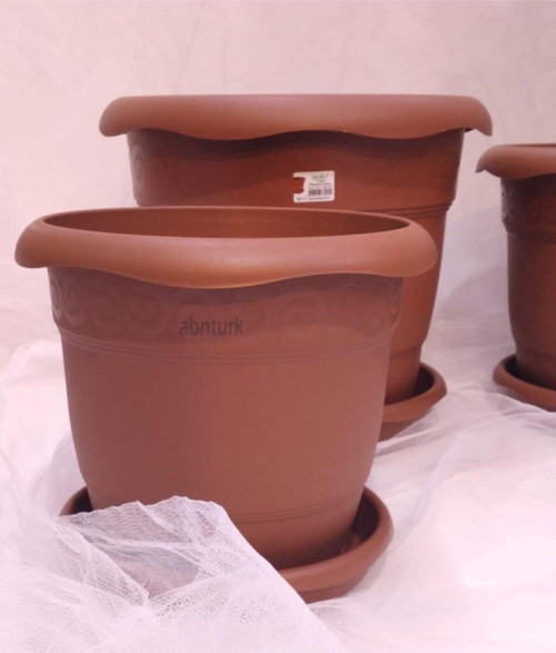 Toprak Rengi Tabaklı Çiçek Saksısı Toprak Çökmesi Önleyen Özel Içyapı 20X17Cm 2.8Litre 3 Adet Fiyatı