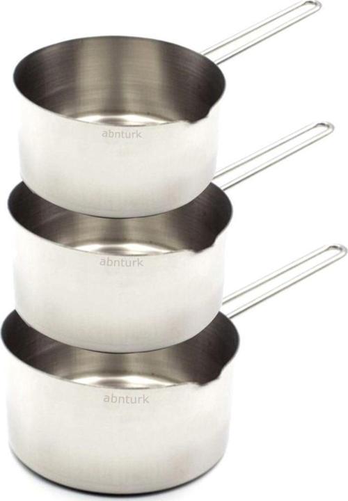 3Lü Set 12-14-16Cm Paslanmaz Çelik Sütlük 18/10 Ultra Lüx Inox Derin Sos Tavası Metal Saplı Kaçerola