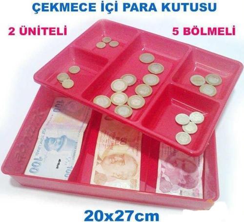 Kasa İçi Kullanışlı Para Kutusu 20X27Cm Çift Üniteli 5 Bölme Çekmece İçi Bozuk Ve Kağıt Para Kutusu