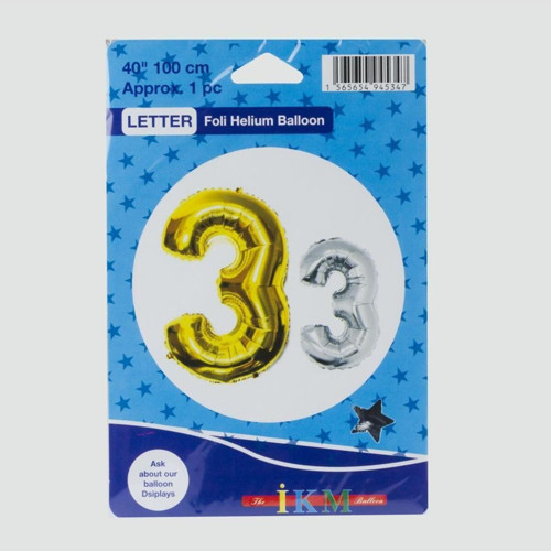 Gümüş Renkli 100 Cm. Dev Boyutlu Folyo 3 Rakamı Balon