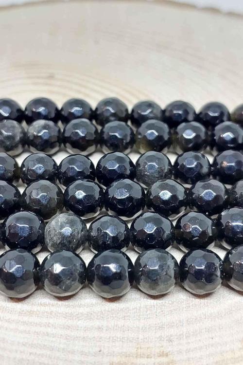 Golden & Siyah Obsidyen Taşı Faset Kesim Dizi 8mm