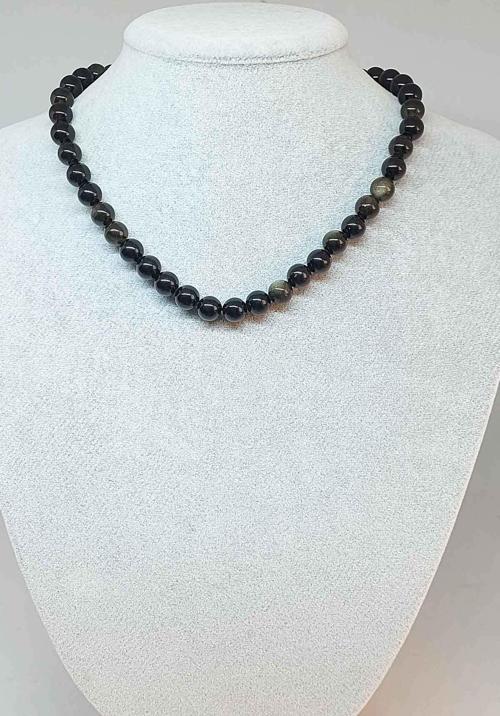 Golden & Siyah Obsidyen Taşı Kolye 8mm (klipsli)