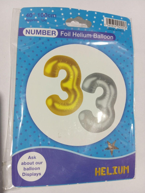 Gümüş Renkli Dev Boyutlu 100 Cm. Folyo 3 Rakamı Balon