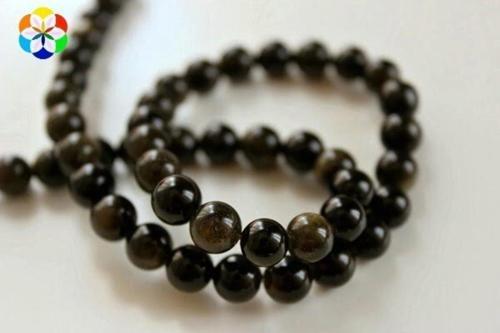 Golden & Siyah Obsidyen Taşı Yarım Dizi 8mm (18cm Uzunluğundadır)