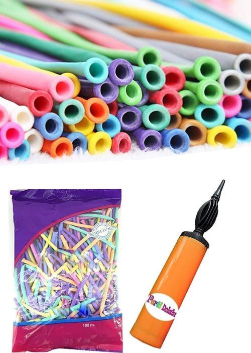 Karışık Renklerde Uzun Ince Sosis Balon 30 Adet Ve Balon Pompası