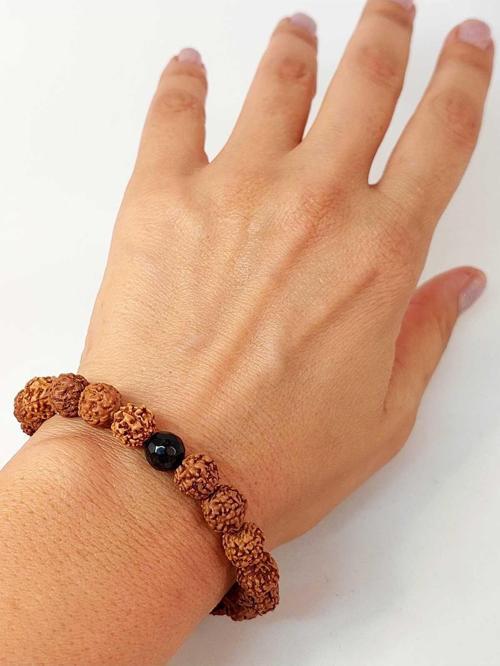 Golden Obsidyen Taşlı Rudraksha Tohum Unisex Bileklik 8mm